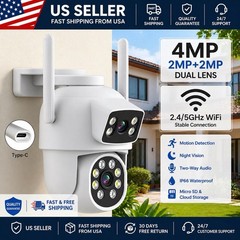 4MP Dual Lens PTZ WiFi Security Camera Outdoor 2.4/5GHz Night Vision 2-Way Audio