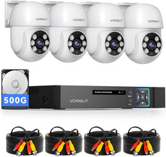 Wired Security Camera System Outdoor, 4Pcs Pan/Tilt CCTV Cameras and 4CH 5MP Lit