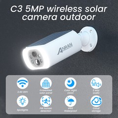 ANRAN 5MP WiFi Solar Security Cameras Outdoor Wireless Audio Color Night Vision