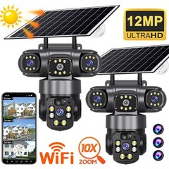 3 Lens 12MP Solar Battery Home Security Camera Outdoor Wifi Wireless PTZ CCTV US