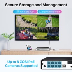 ZOSI 8CH 4K 8CH NVR 5MP Pan-Tilt PoE Security Camera System AI Car/Face Detect