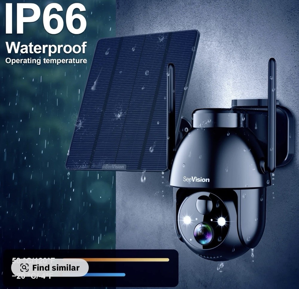 Black 4G LTE Cellular Solar Security Camera, Solar Powered Wireless 4G camera