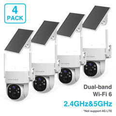 WiFi6 Wireless DualBand Security Camera Sys Solar Battery Powered PTZ 4MP 4PACK