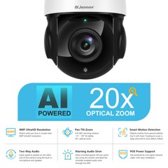 Jennov 4K 8MP 30X Zoom PoE Security Camera PTZ Auto Tracking Outdoor 2-Way Audio