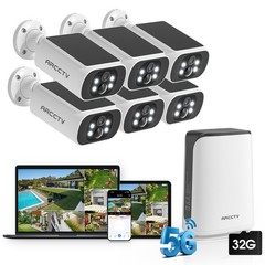 4MP Security Cameras Solar Powered Outdoor Wireless 6 Cam-Kit Color Night Vision