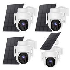 4Pcs Wireless Security Camera System Outdoor Pan/Tilt WiFi Solar Battery Powered