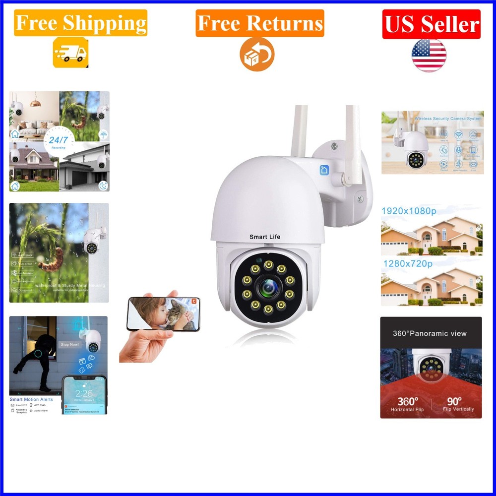 Tuya Smart Life Security Camera, 3MP HD, Night Vision, Pan/Tilt, White