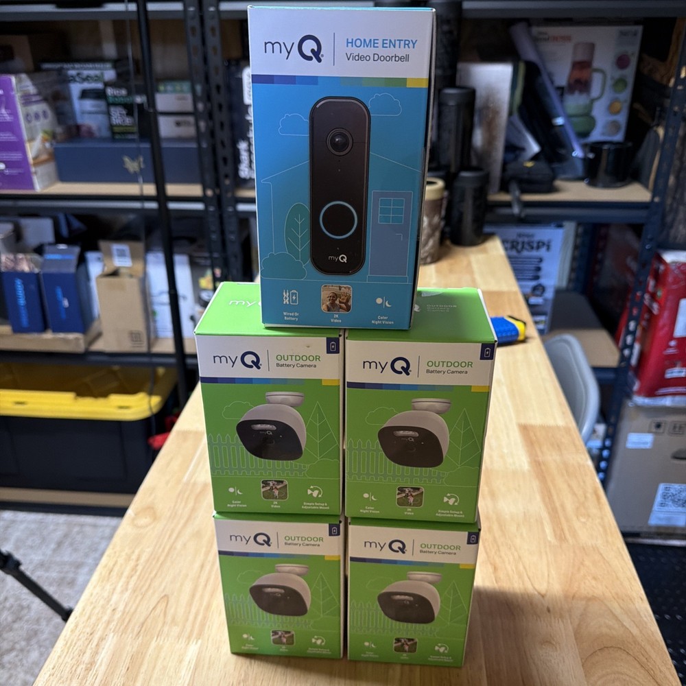 4-PACK BRAND NEW myQ Outdoor Battery Camera |+ Doorbell Camera 5 camera in total