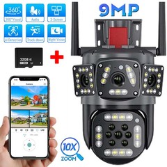 Camara Seguridad Exterior WiFi 9MP PTZ 3 Lentes 3 Pantallas Vision Nocturna V380