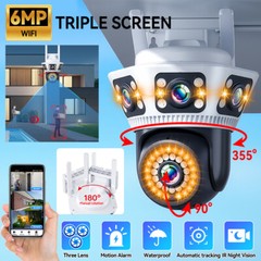 6MP Triple Lens WiFi Surveillance Security Camera Outdoor PTZ Auto Tracking Cam