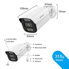 8MP 4K PoE IP Full Color Night Vision Camera Outdoor/Indoor Metal Housing
