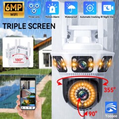 Security Camera Wireless Outdoor 6MP HD Home Night Vision Triple Len CCTV Camera