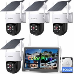 (86B)Solar Cameras Wireless Outdoor with 10» Monitor, 4pcs 2K 3MP Solar Powere