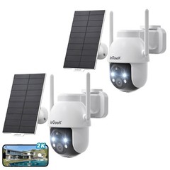 Security Cameras Wireless Outdoor 2Pcs, 2K Solar WiFi Camera for Home Security