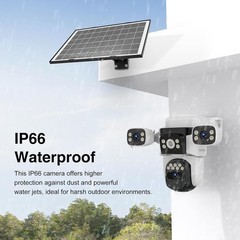 Solar Wireless Triple Lens WiFi PTZ Security Camera, Three Cameras in One, Si…
