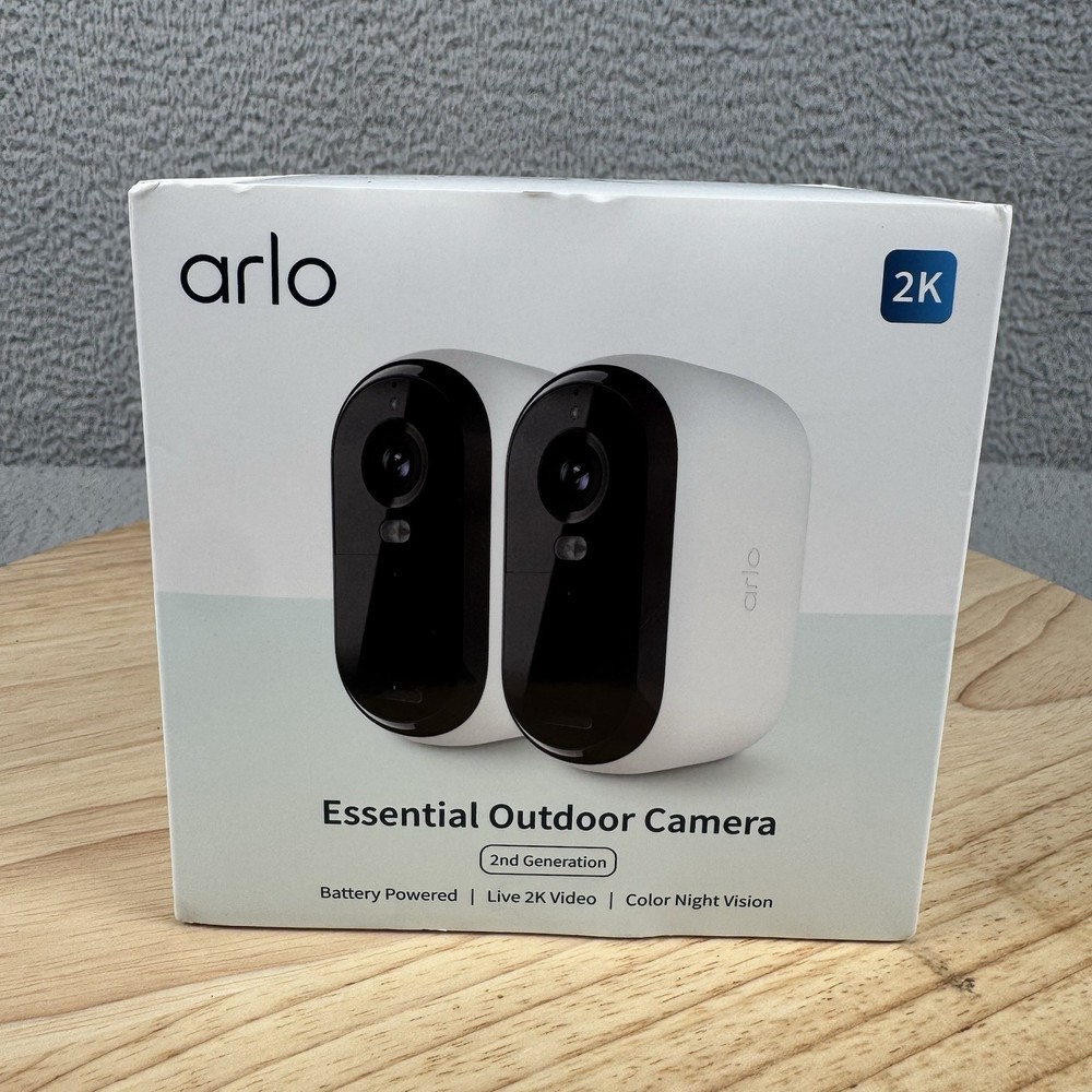 Arlo Essential Security Camera 2K | Outdoor-Indoor | 2nd Gen – White, 2 Camera