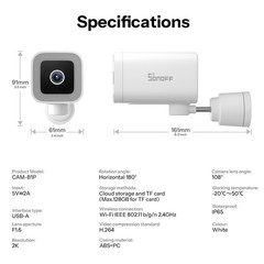 SONOFF Outdoor Wifi Smart Security Cameras 2K HD AI Human Detection Night Vision