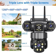 Solar Camera Outdoor Wireless WiFi 3 Lens Solar Security Camera Night Vision