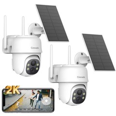 2PCS Cinnado Solar Security Camera Wireless Outdoor 2K WiFi 360°PTZ Night Vision