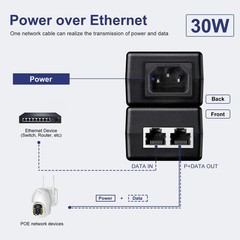 POE301000Mbps 30W Gigabit PoE+ Injector Adapter 10/100/1000Mbps RJ45 325 Ft