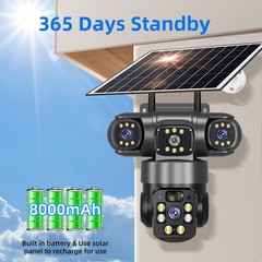 Solar Battery Powered Wireless WiFi Outdoor Pan/Tilt Home Security Camera System