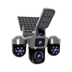 WiFi 9MP Solar Powered 3-Lens PTZ Security Camera 360 Degree Surveillance Camera