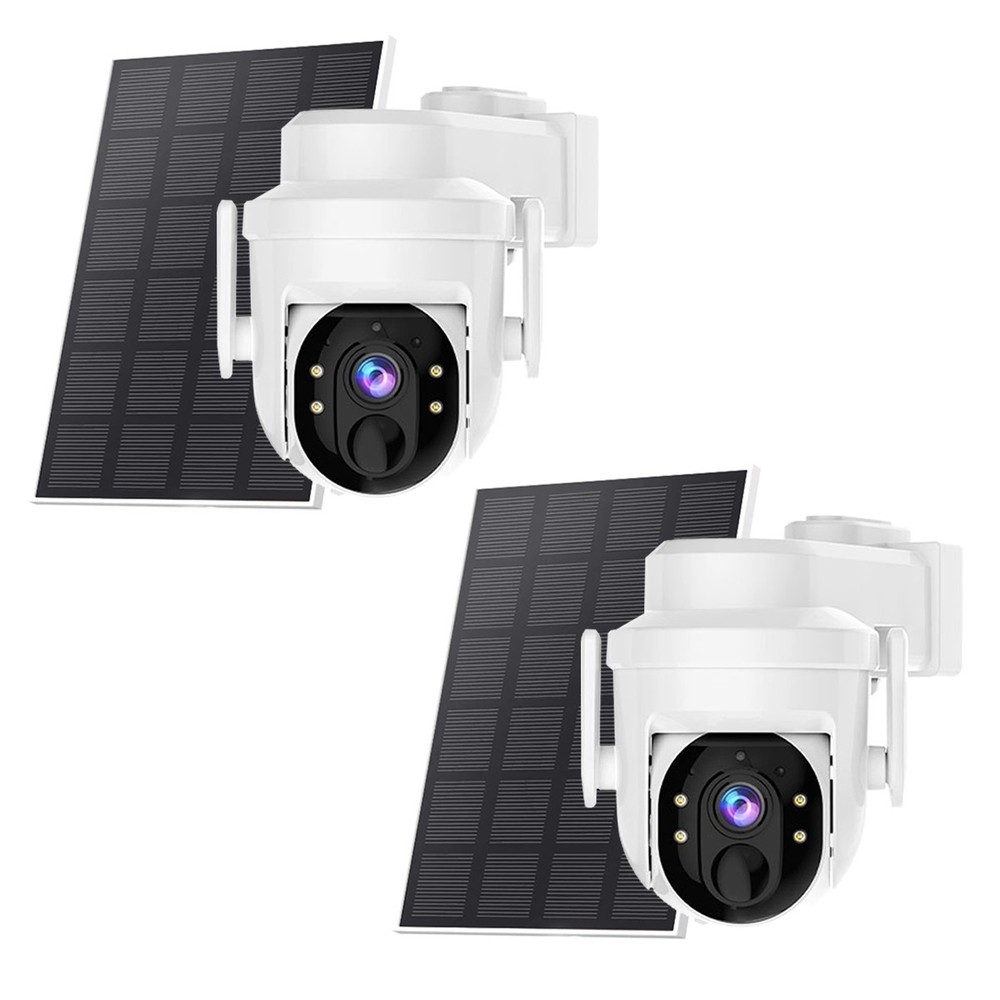 2/4PK WiFi Wireless Security Camera Syetem Solar Battery Power 3MP Pan/Tilt Cam