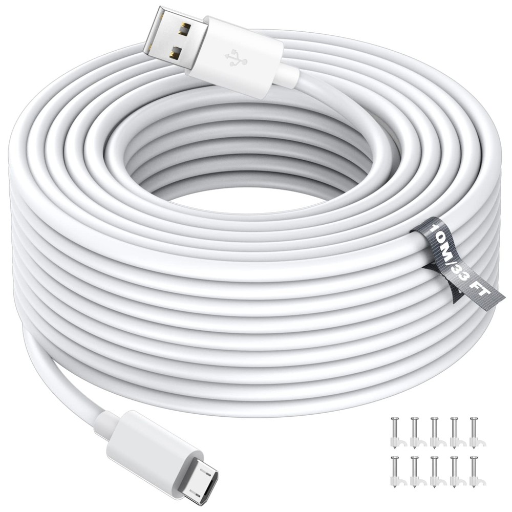 ASKUBSKU 10m/33FT Micro USB Power Extension Cable Compatible with Wyze White