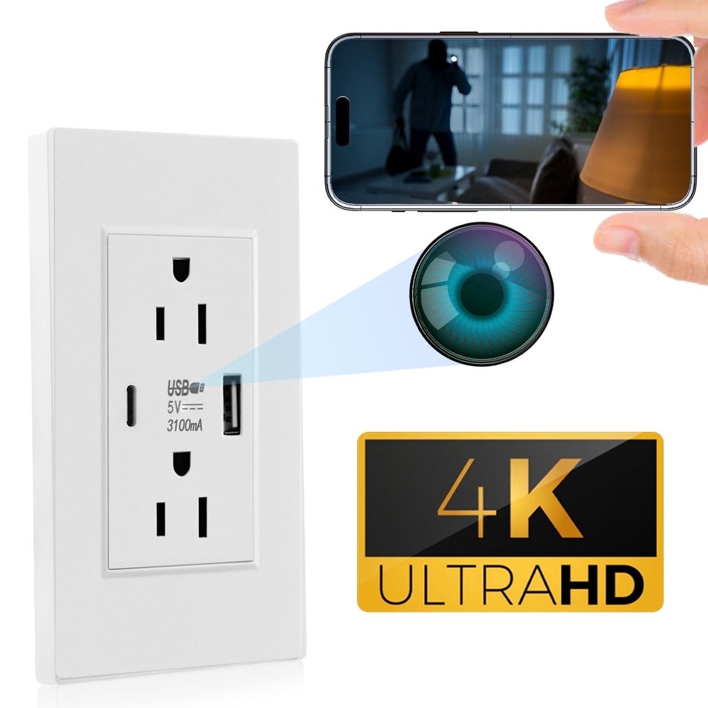 Yaoinaoou WIFI Mini Camera 1080P HD AC Wall Socket with 2 Plug Outlets and 2 USB