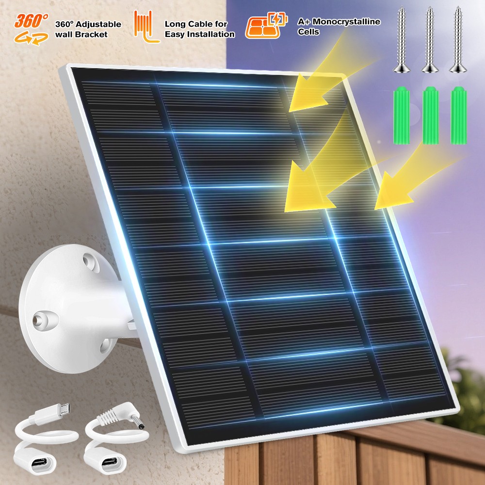 5W 10W USB Solar Panel with 9.8ft Cable for Outdoor Rechargeable Battery Camera