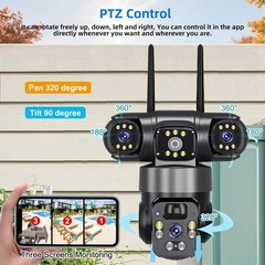 3 Lens 12MP Solar Battery Home Security Camera Outdoor Wifi Wireless PTZ CCTV US