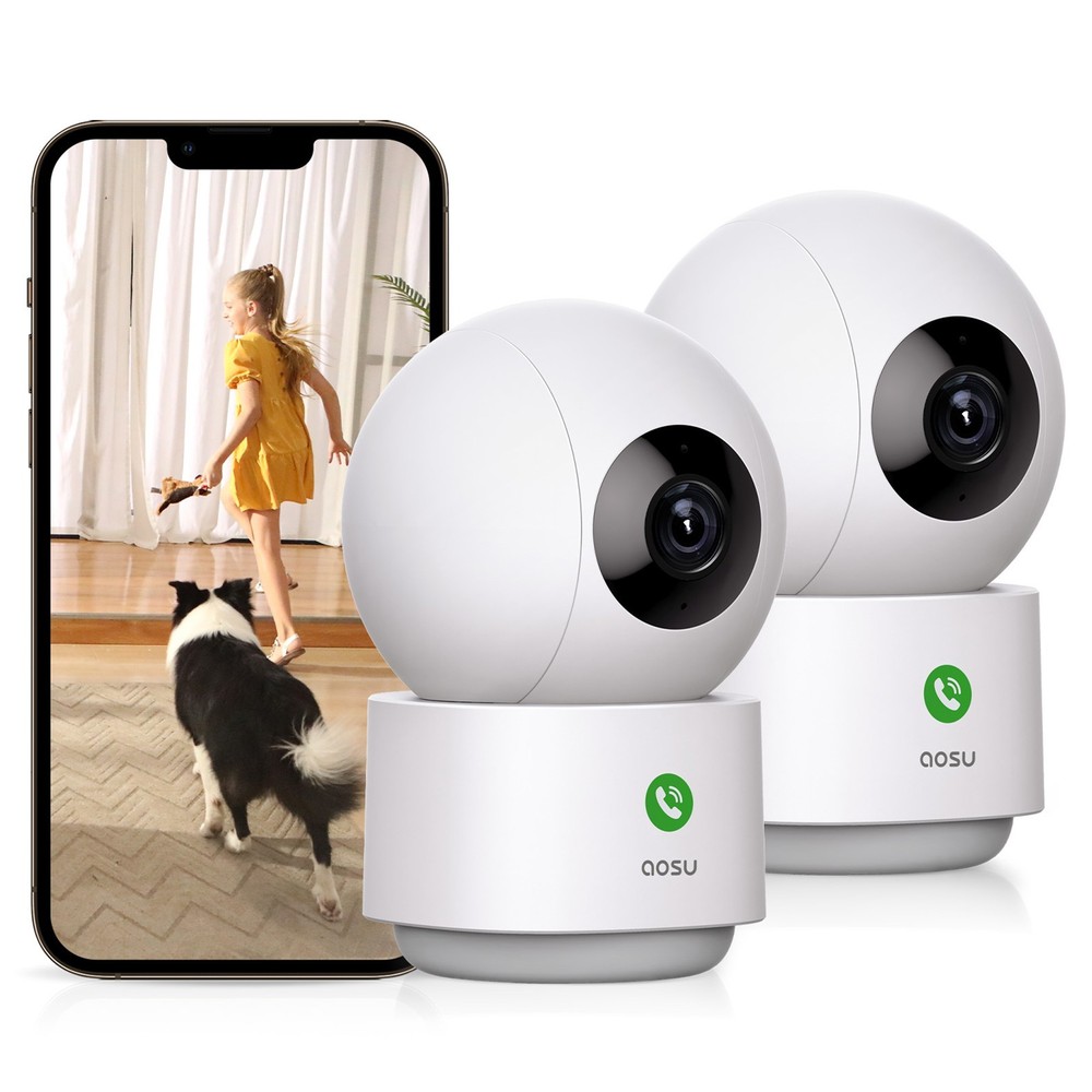 Aosu 2K Security Camera Indoor Smart Motion Tracking,works with Alexa 2 Pack