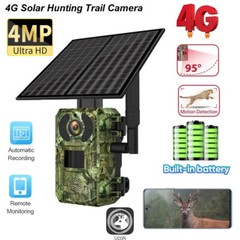Solar Cellular Trail Camera 1440P 4G LTE Game Camera Hunting Camera 128G TF Card