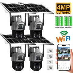2/4PCS Solar Security Camera PTZ 4MP WIFI CCTV Video Surveillance 64G SD Card