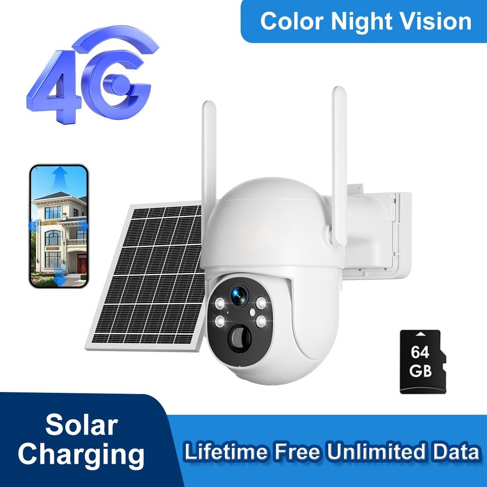Lifetime Free Unlimited Data 4G LTE Security Camera Solar Battery Wireless + 64G