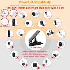 Solar Panel for Ring Stick Up Spotlight Cam Battery 10ft Cable Outdoor Universal