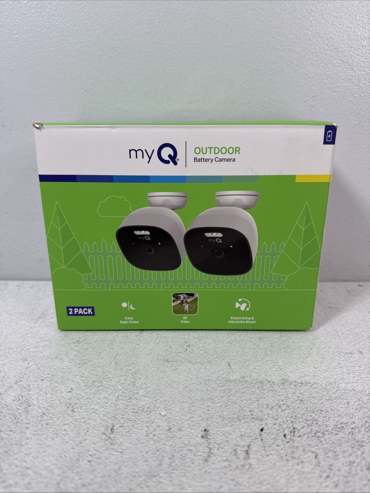 Chamberlain myQ Outdoor Battery Cameras 2 Pack 2K Color Night Vision White New