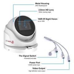 5MP Analog CCTV Camera 2.8mm Lens 100ft IR Night Vision IP67 Waterproof