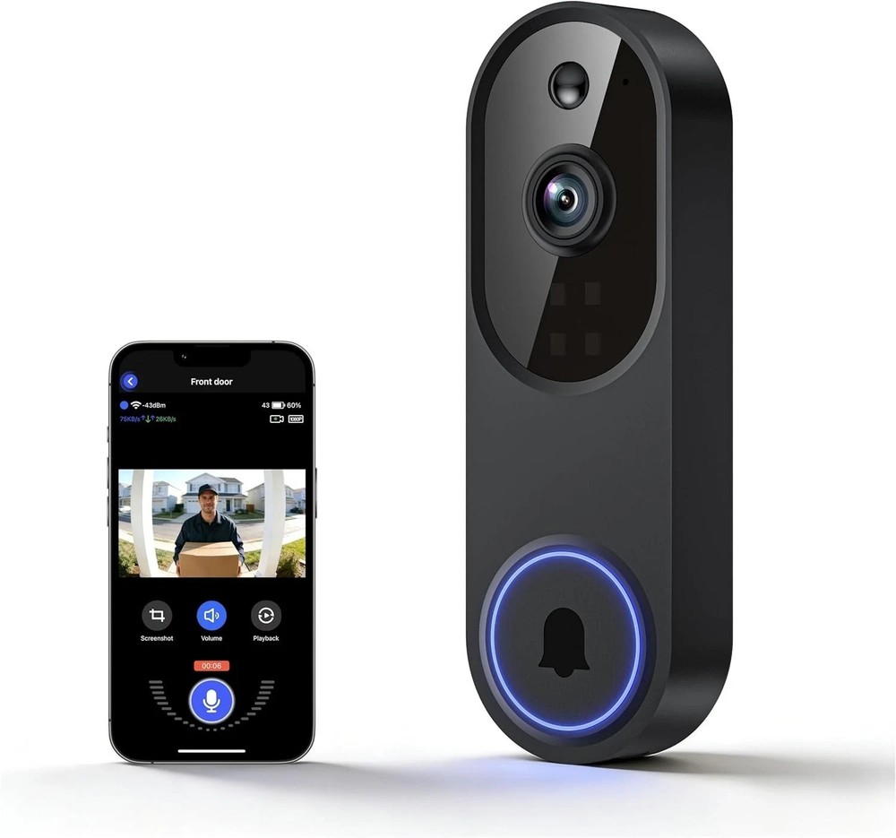 1080P Wireless Video Doorbell Camera, Smart Outdoor Surveillance Cam, FHD Live