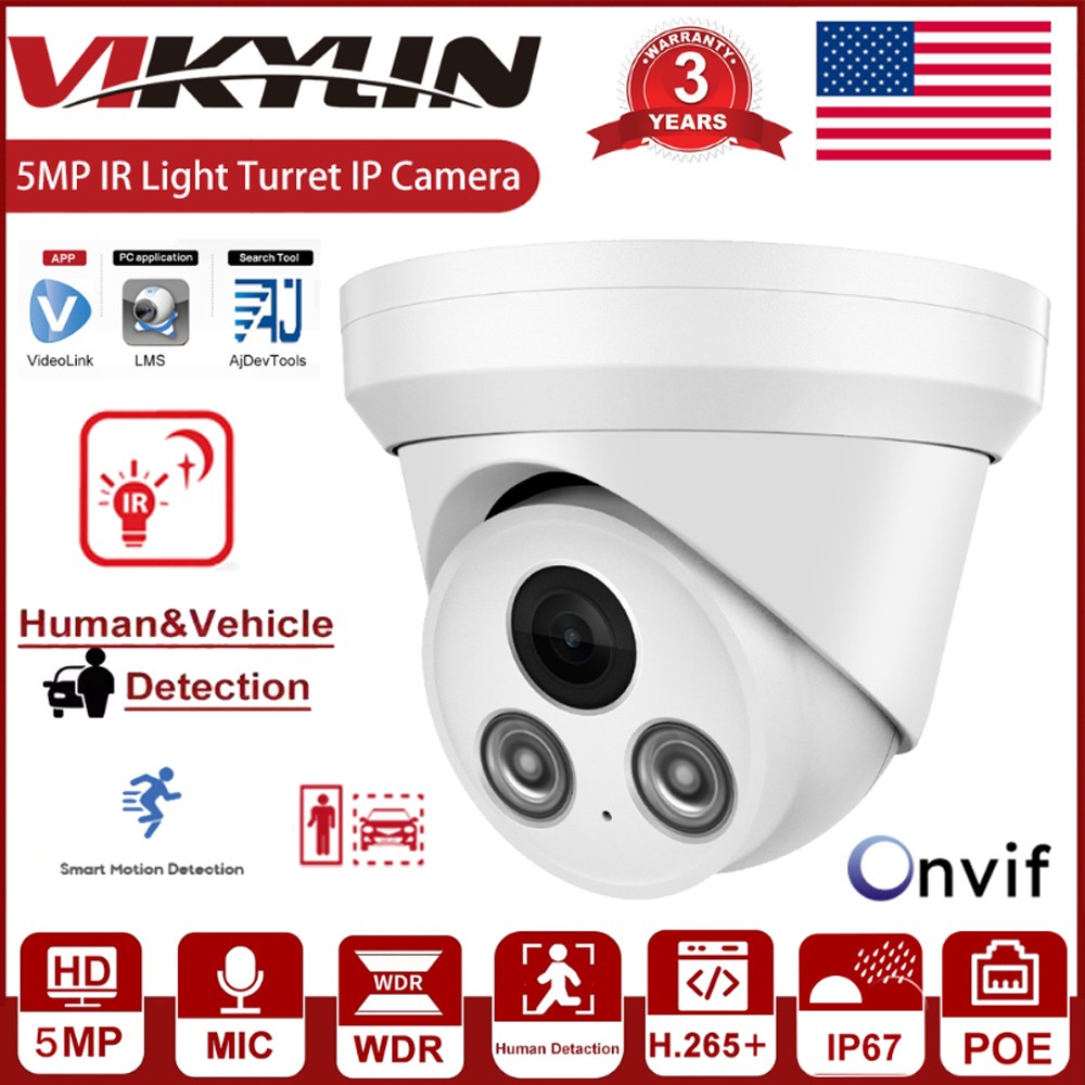 Vikylin 5MP IP Camera IR 30m Night Vision POE w/ MIC Security Outdoor IP67 H265+