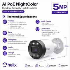 Helix 2PK 5MP PoE IP Bullet Security Cameras Human Detect 2-Way Audio Night NDAA
