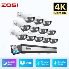 ZOSI 16CH/8CH NVR 4K 8MP POE Security Camera System Audio Recording IP Network