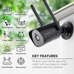 1080P Smart Outdoor Security Camera Weatherproof Night Vision Two-way Audio 3pac