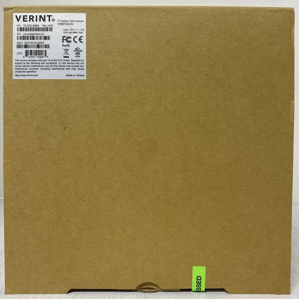 Verint V8080FDW-DN, 8mp (4K) 120db WDR Vandal Dome camera
