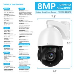 Jennov 4K 8MP 30X Zoom PoE Security Camera PTZ Auto Tracking Outdoor 2-Way Audio