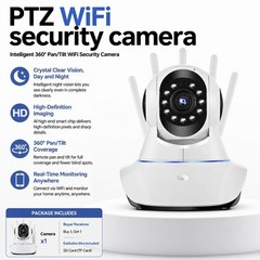 Smart PTZ WiFi Security Camera 360° Panoramic View for Home Office Two-Way Audio