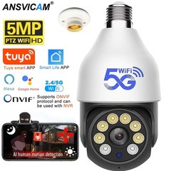 5MP 5G WIFI Bulb Camera TUYA Smart Life PTZ Outdoor Cam Work with Alaxa Google