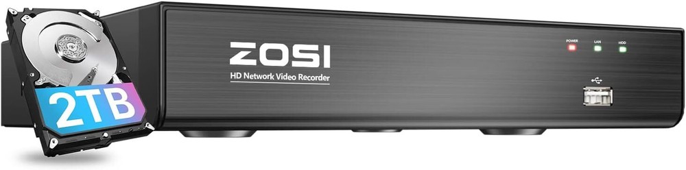 ZOSI 4K 8CH PoE NVR Recorder 2TB(16CH Expandable) Record Playback Remote View IP