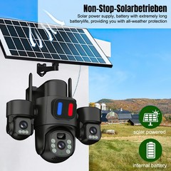 3 Lens Solar Battery Powered Home Security Camera Outdoor Wifi Wireless PTZ CCTV