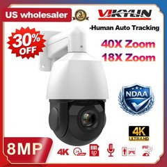 Vikylin 4K 8MP 40X 18X PTZ 360° IP Camera IR POE Mic Auto Tracking Outdoor NDAA